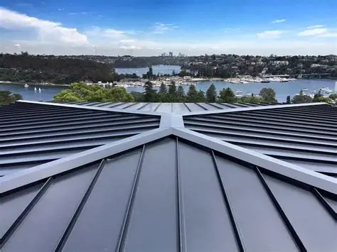 Standing seam metal roof overlooking water